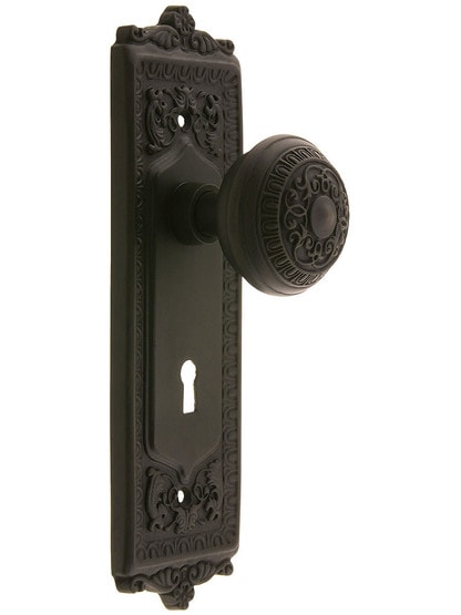 Egg and Dart Design Mortise Lock Set With Matching Knobs in Oil-Rubbed Bronze.
